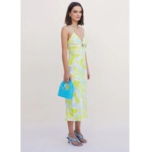 SUBOO Kaleidoscope Twist Front Satin Slip Dress Splash Print Resortwear Large